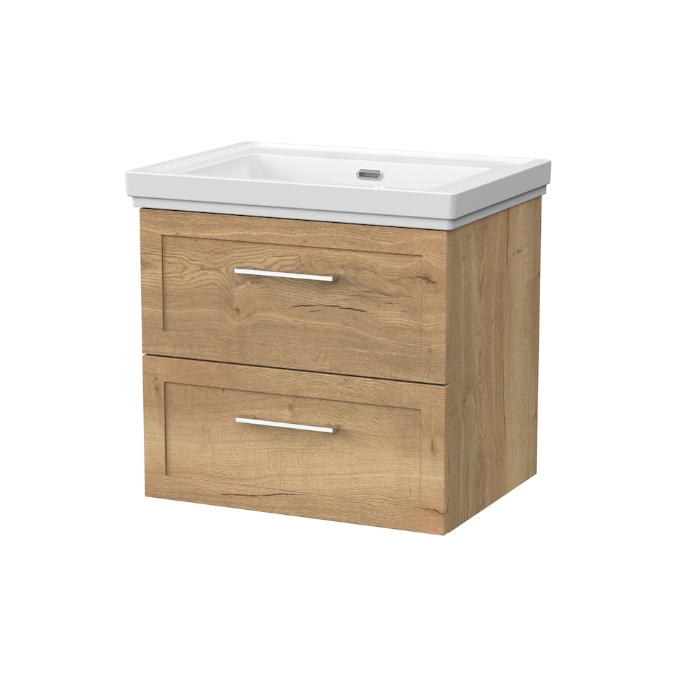 image 1 of Balterley Stonnall Traditional Wall Hung 2 Drawers Vanity Unit with Traditional 0 Tap Hole Fireclay Basin, 600mm, Autumn Oak