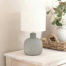 ValueLights Chelsea Natural Linen Shade Sandblast Grey Ceramic Table Lamp with LED Bulb Grey