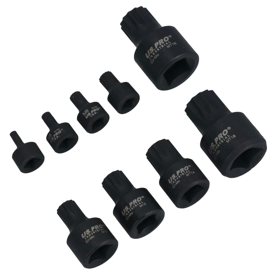 image 1 of Stubby Impact XZN Spline Triple Square Male Sockets M4 - M18 Mixed Drive 9pc