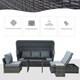 image 3 of Outsunny 5 PCS Outdoor Rattan Wicker Sofa Sets Reclining Sofa Adjustable Canopy & Side Table Dining Table Set Sectional Conversation Furniture w/ Cushions, Mixed Grey