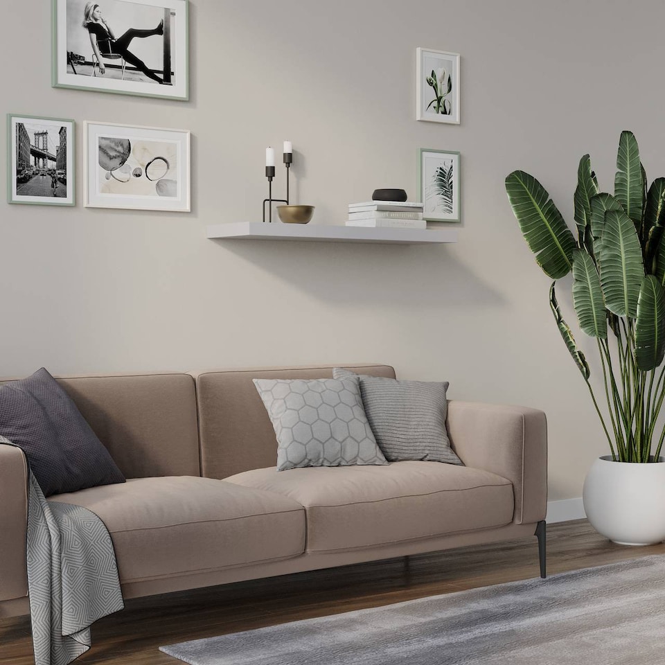 image 1 of Floating Wooden Wall Shelves - 80x23.5cm | White | White & Set of 2 | 2