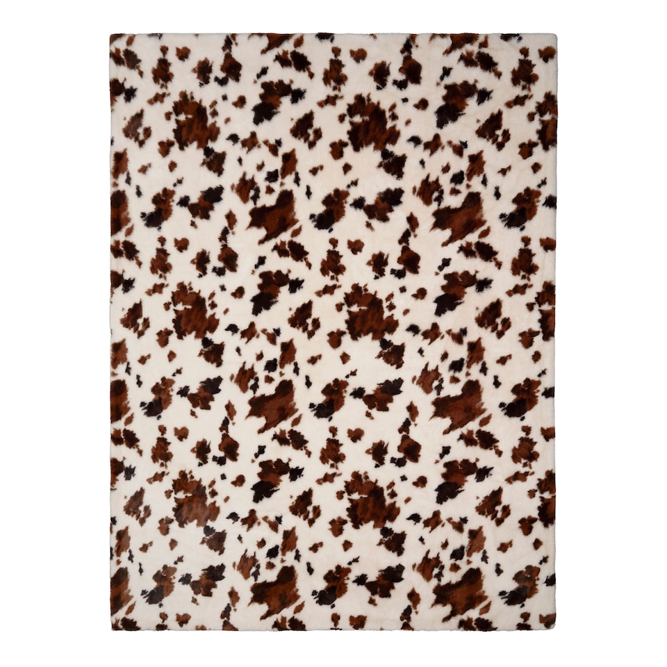 image 1 of Fusion Cow Print Faux Fur Bedspread Natural