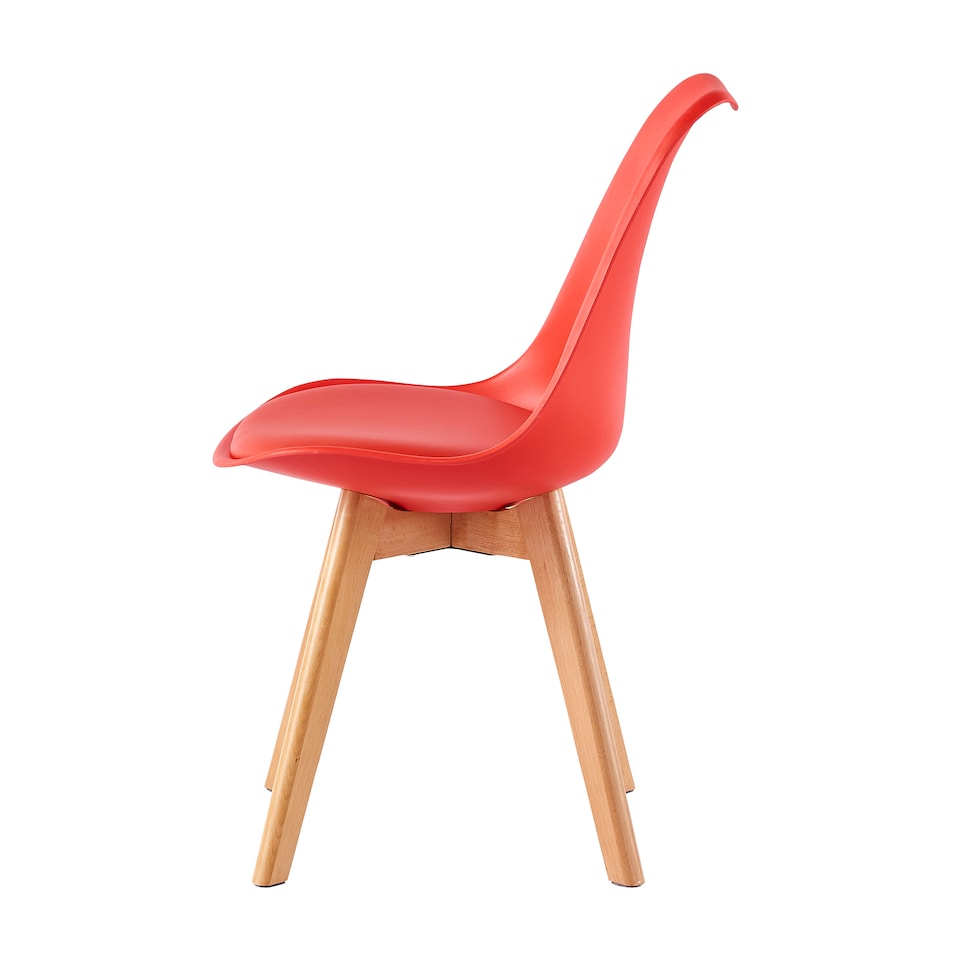 image 1 of Set of 6 Dining Chairs with Solid Wooden Legs and Seat Cushion Pads in Red - Eva by MCC