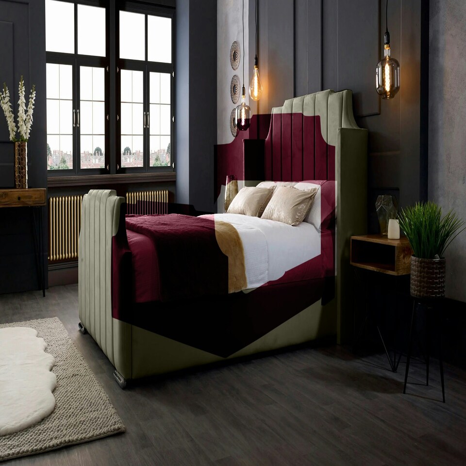 image 1 of Nelly Plush Grey King Bed Frame - Grey