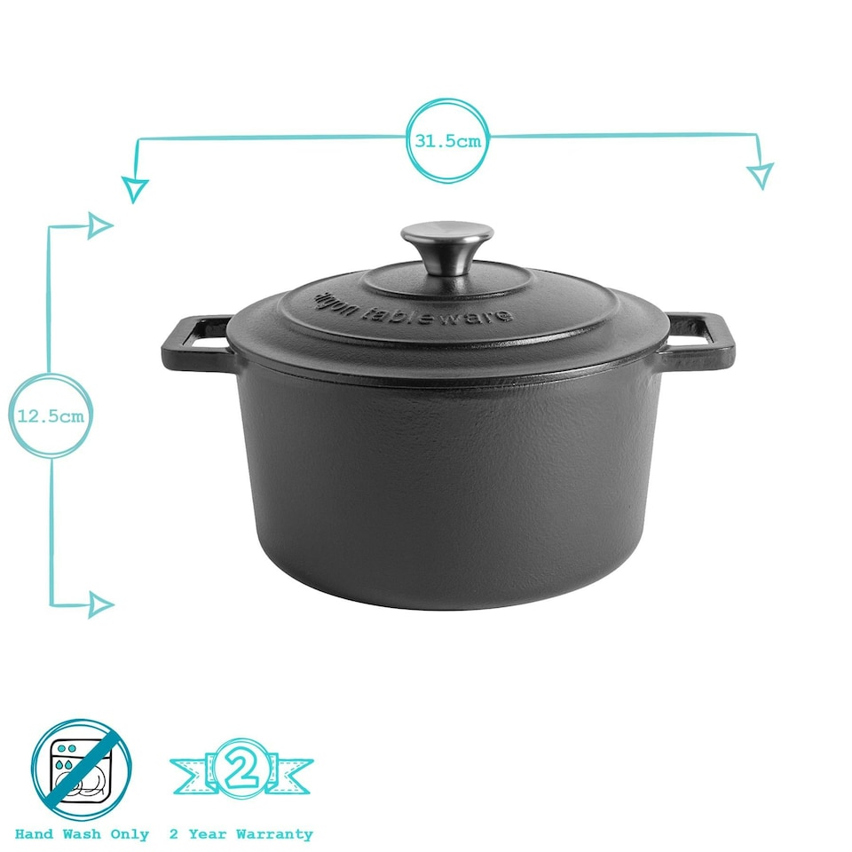 image 1 of Argon Tableware Cast Iron Casserole Dish - 4.5 Litre - Matt Black Black