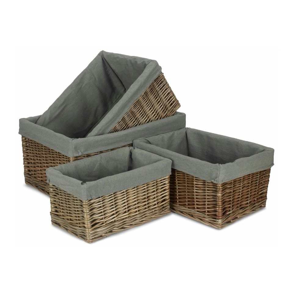 image 1 of Medium Antique Wash Grey Cotton Grey Lined Willow Storage Baskets | Grey | Grey