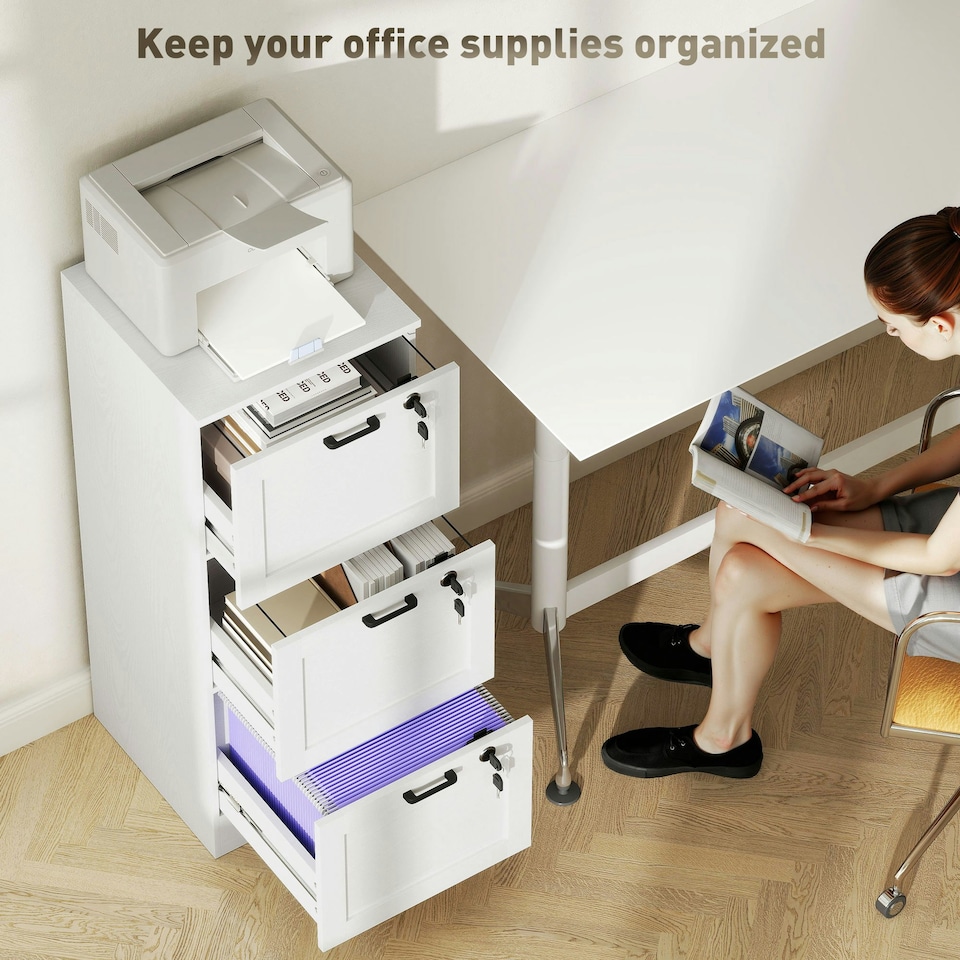 image 1 of HOMCOM 3-Drawer File Cabinet, Lockable Filing Cabinet for A4 Letter, White White