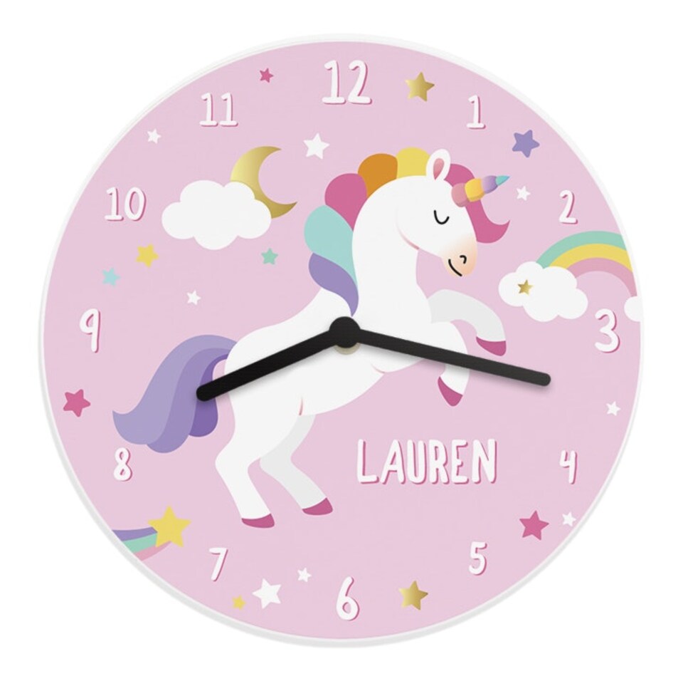 image 1 of Personalised Unicorn Wooden Childrens Clock
