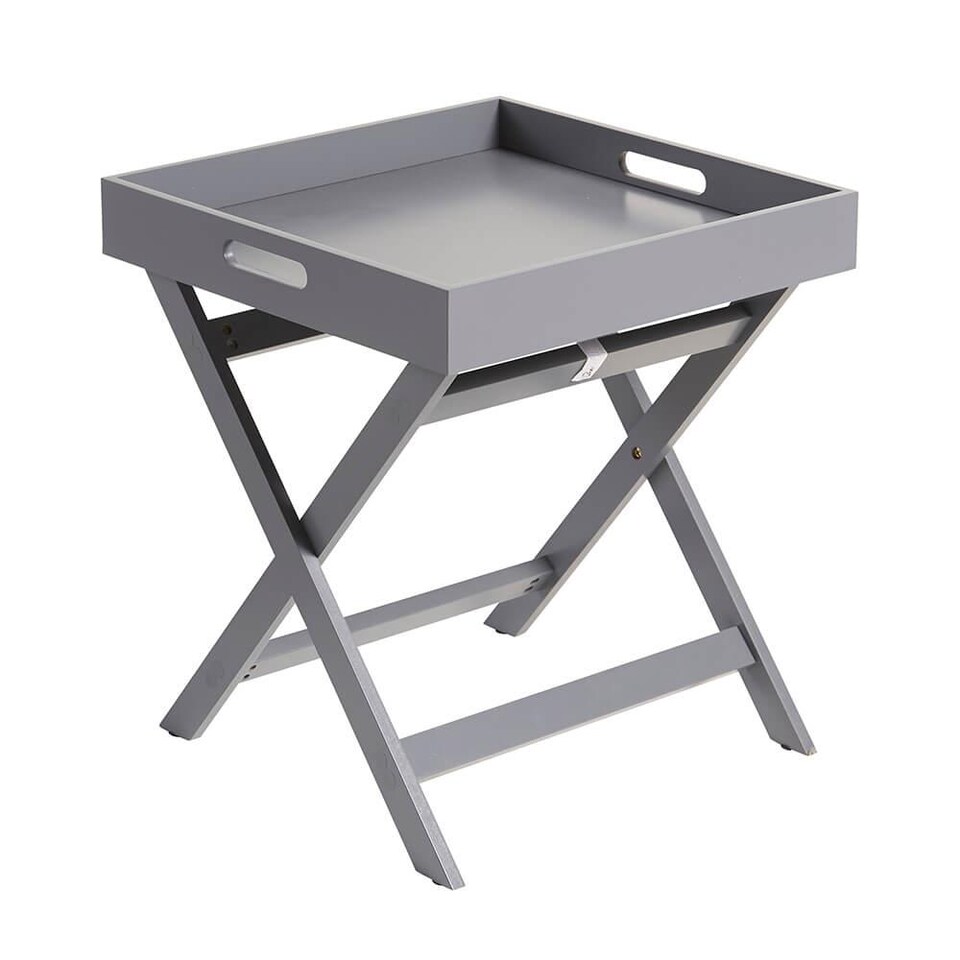 image 1 of Folding Butlers Side Table Portable Wooden Food Serving Tray | Grey