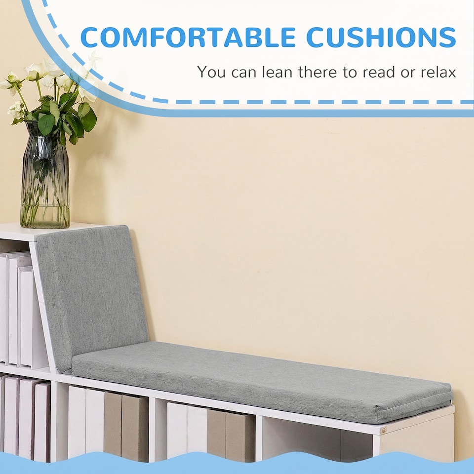 image 1 of HOMCOM 2 Tier Bookcase w/ Removable Cushions Storage Cabinet for Living Room