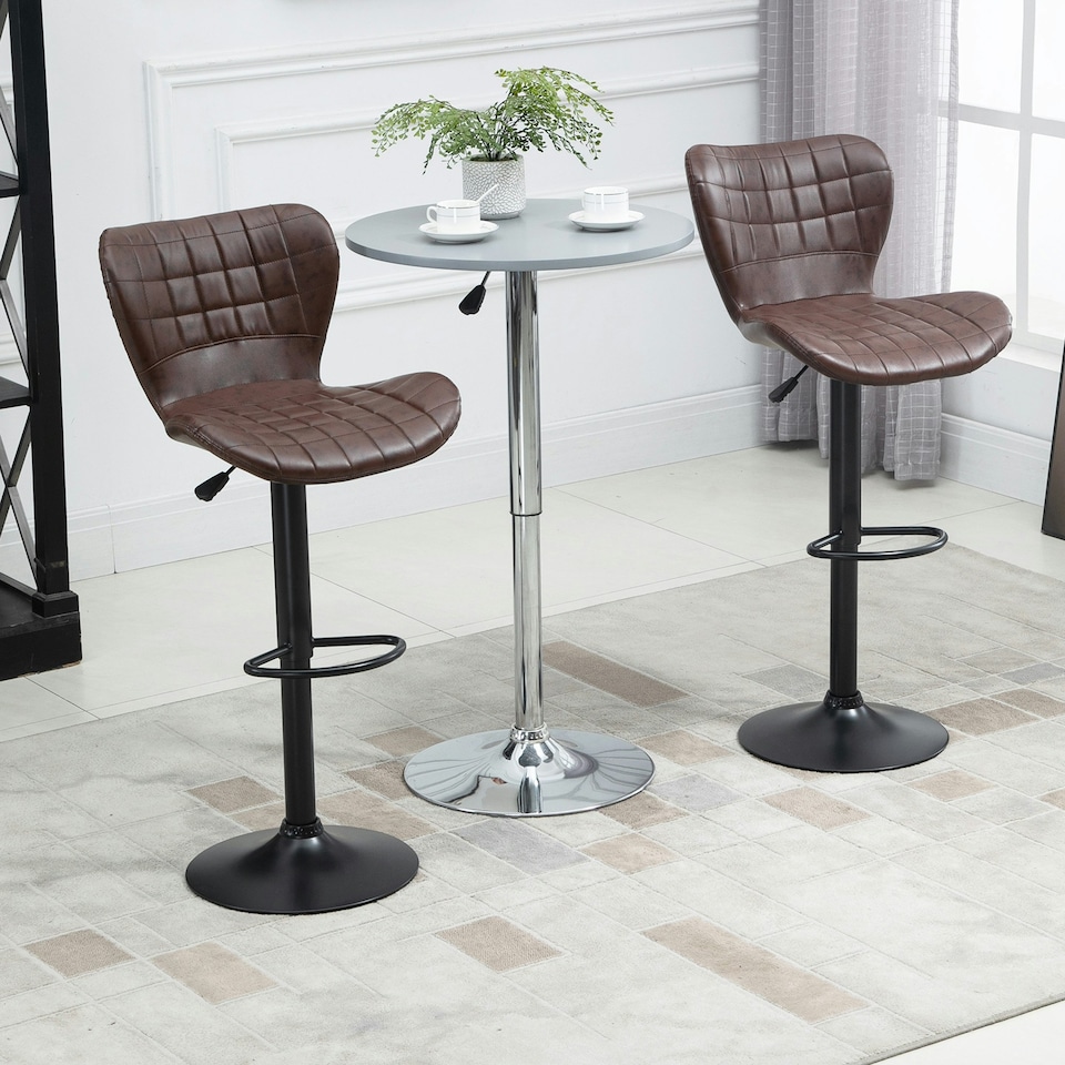 image 1 of HOMCOM Bar Stools Set of 2 Adjustable Height Swivel PU Leather Bar Chairs Brown