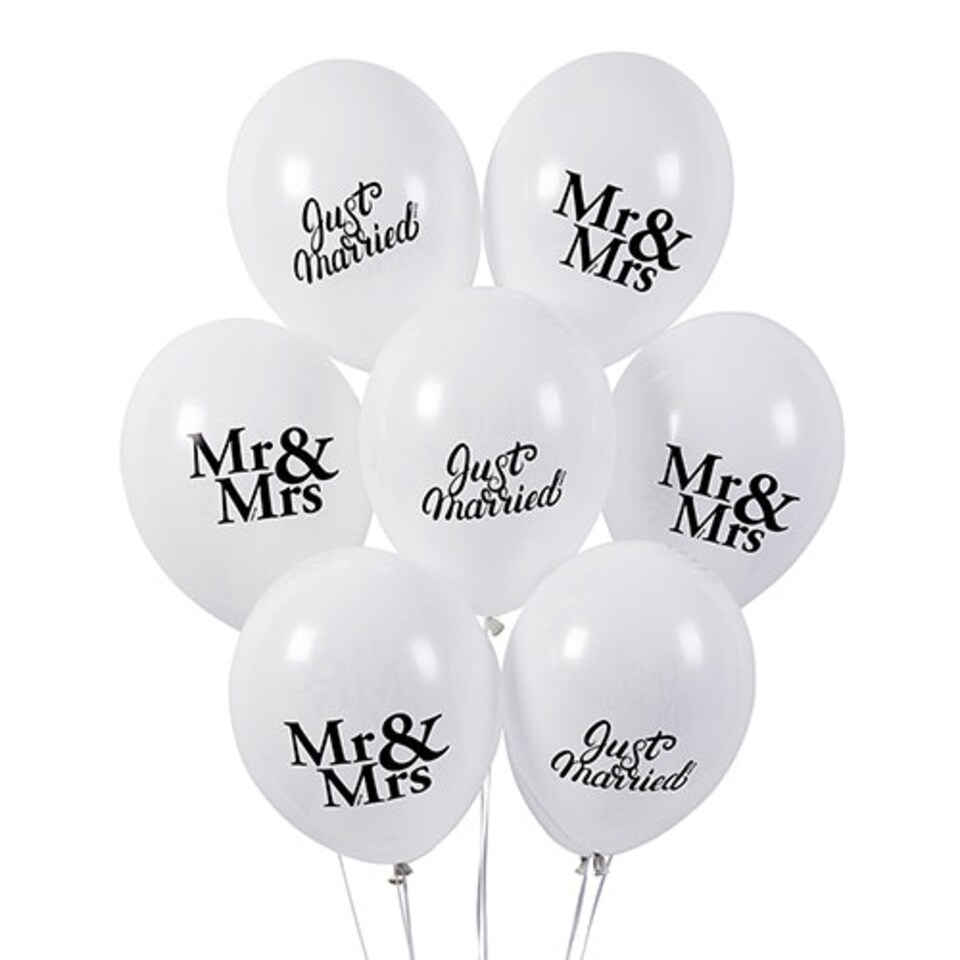 image 1 of Mr & Mrs Just Married White Latex Balloons 33cm / 13 in - Pack of 6