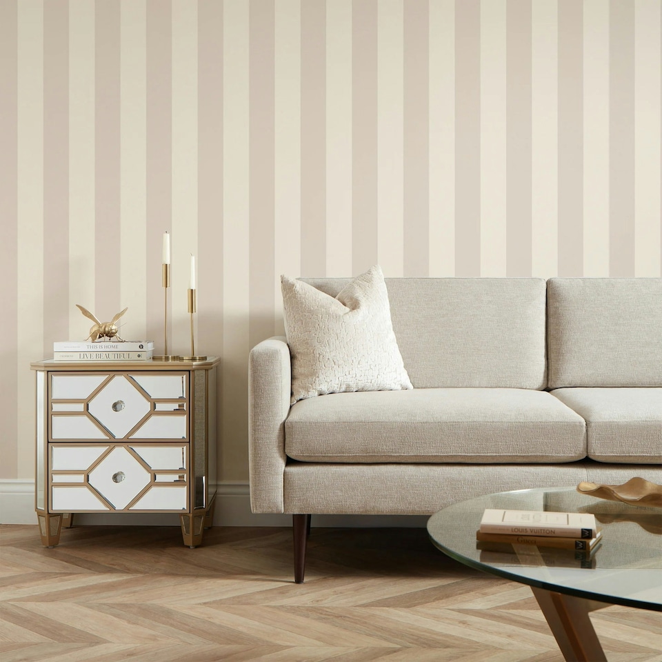 image 1 of Classic Wide Stripe Wallpaper in Cream and Truffle Multi
