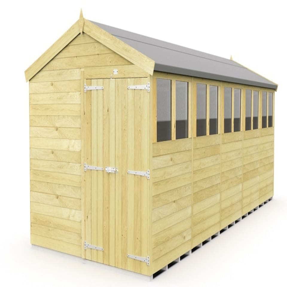 image 1 of 8 x 20 Feet Apex Shed - Double Door With Windows - Wood - L592 x W231 x H217 cm | Brown