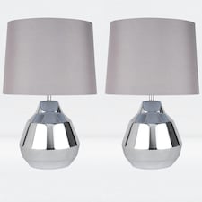 First Choice Lighting Pair of Polished Chrome 39cm Touch Lamps with Grey Shades Chrome | Grey