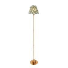 Burley Rechargeable Brushed Aged Brass Plate Floor Lamp with Cotswold Green Fabric Zigzag Shade 25cm Integrated LED