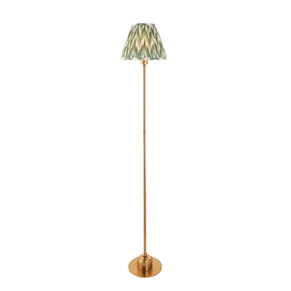 image 1 of Burley Rechargeable Brushed Aged Brass Plate Floor Lamp with Cotswold Green Fabric Zigzag Shade 25cm Integrated LED
