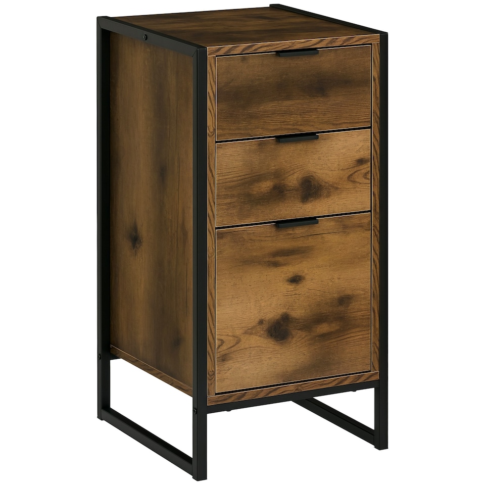 image 1 of HOMCOM Industrial 3-Drawer Bedroom Chest of Drawers with Metal Frame, Brown