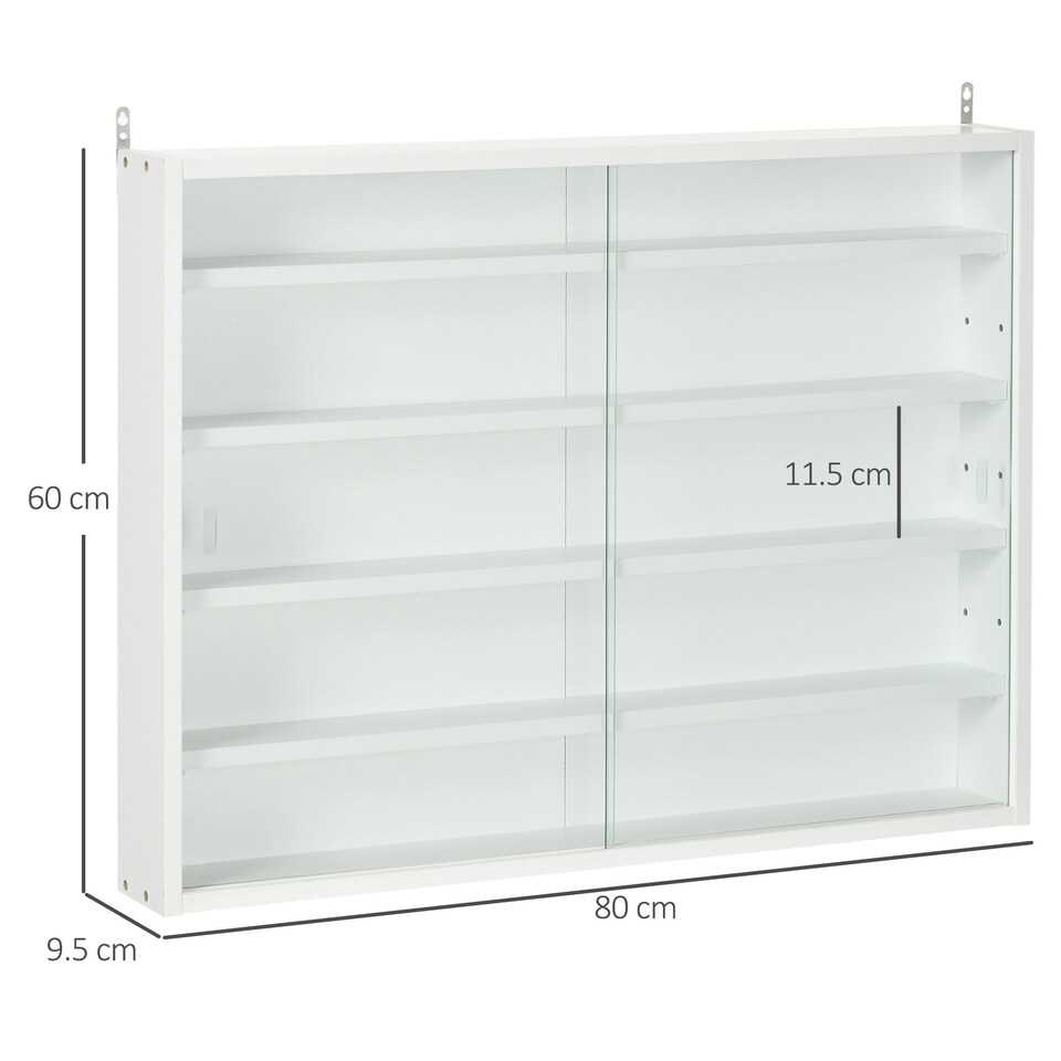 image 1 of HOMCOM 5-Tier Wall Display Shelf Unit Cabinet w/ Shelves Glass Doors Black/White