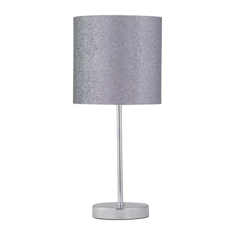 image 1 of Chrome Stick Table Lamp with Grey Glitter Shade | Chrome | Grey | Medium | 1