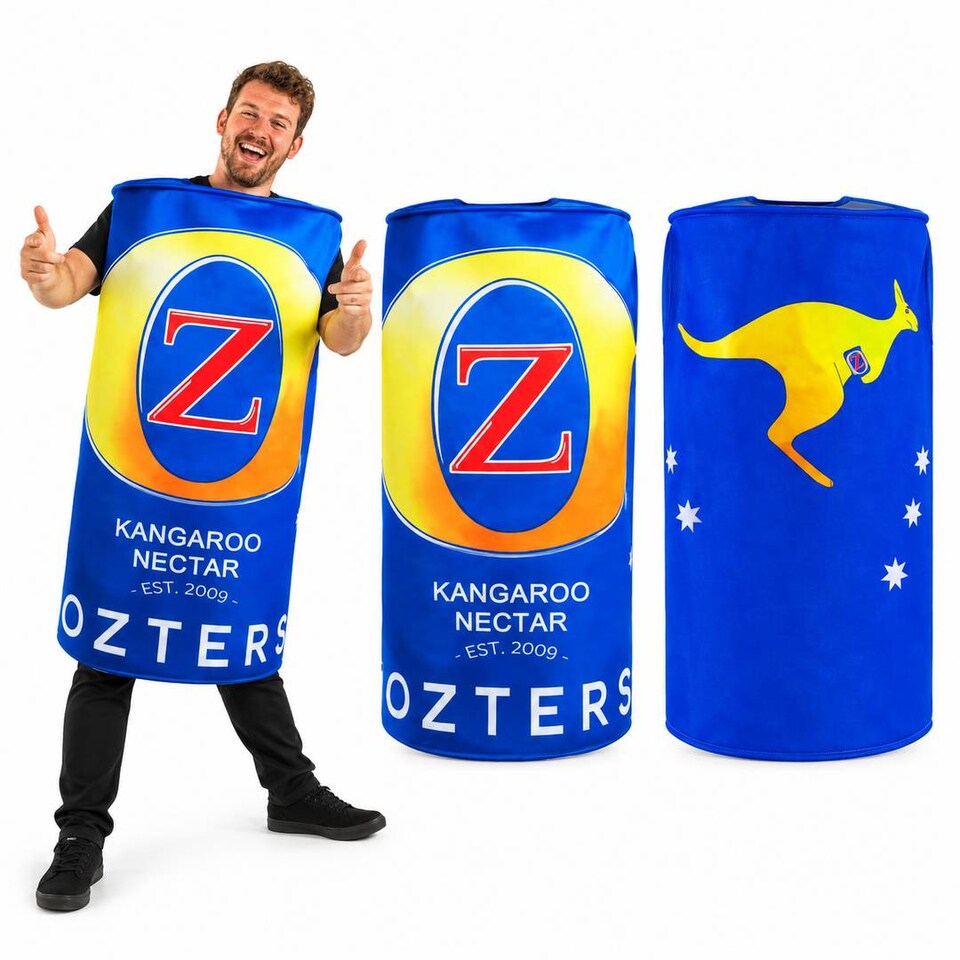 image 1 of Adults Beer Can Costume Novelty Lager Tabard Kangaroo Stag and Hen Party Fancy Dress Outfit