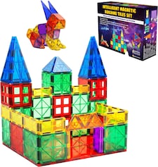 Desire Deluxe Magnetic Tiles Building Blocks Construction Toys for Boys & Girls 47pc – STEM Learning Educational Toy for Kids Age 3 4 5 6 7 8 Year Old Gift