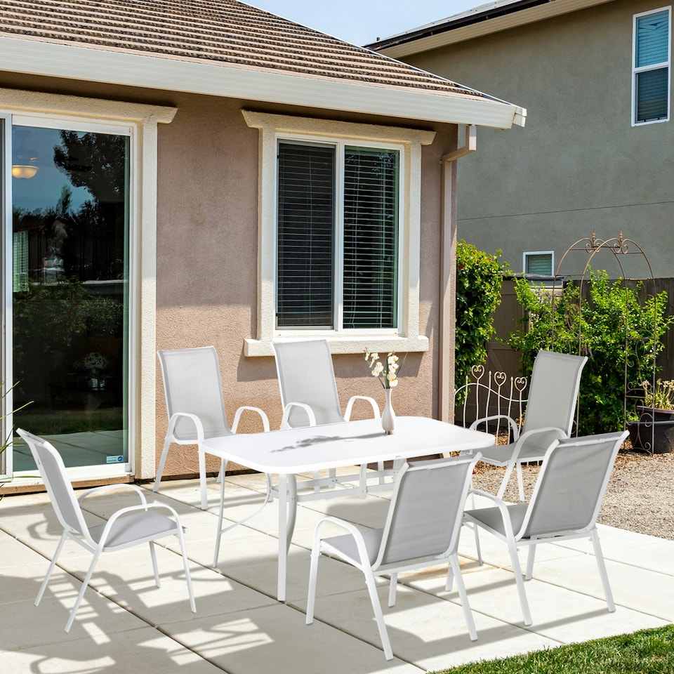 image 1 of Outsunny 7 Piece Garden Dining Set with Dining Table and Chairs for Back