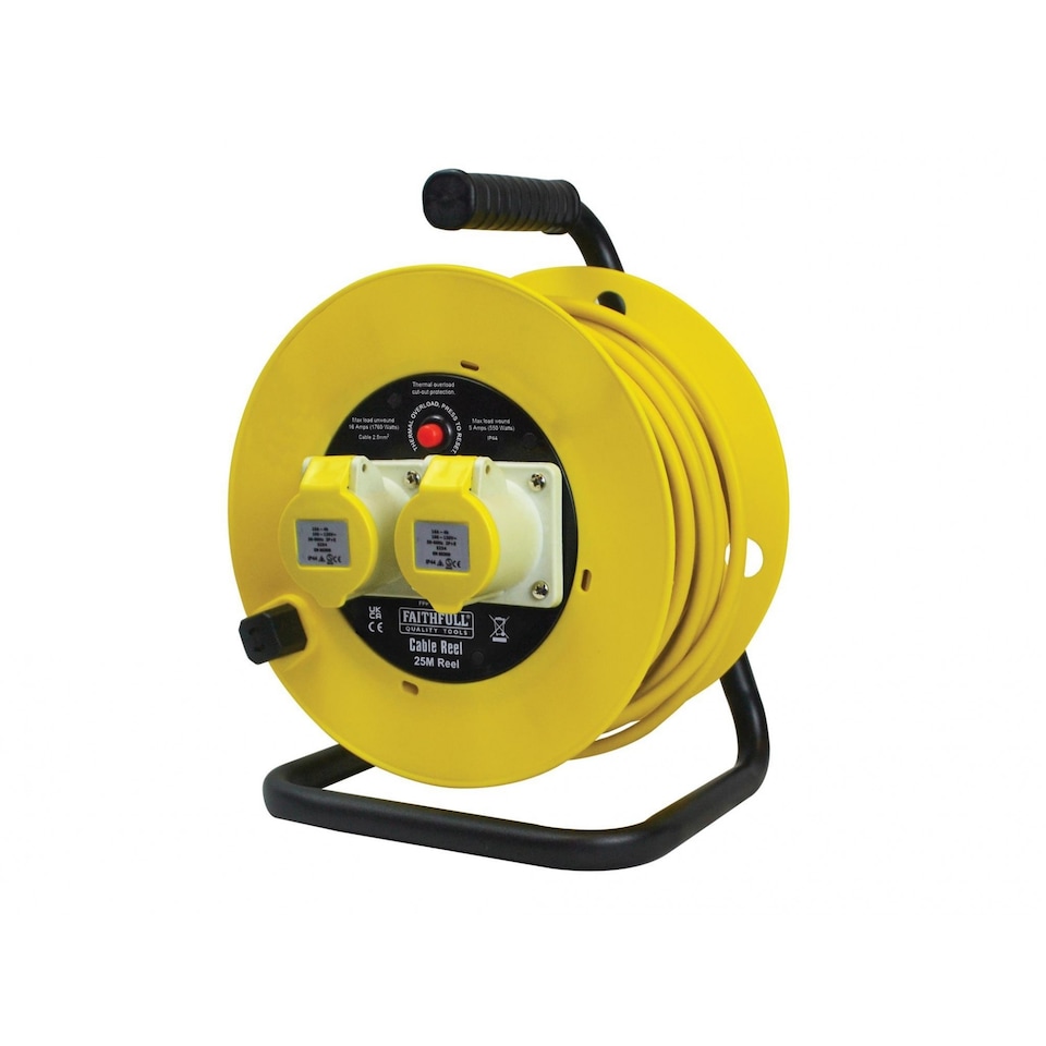 Faithfull Power Plus Open Drum Cable Reel 110v 16a (UK Plug) | Multi | Multi Colour | 25m (2.5mm Cable) | 1