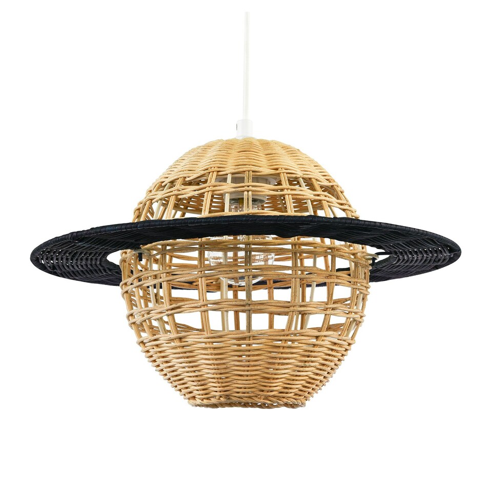 image 1 of Saturn Planet Childrens Pendant Light Shade in Brown and Black Rattan Brown