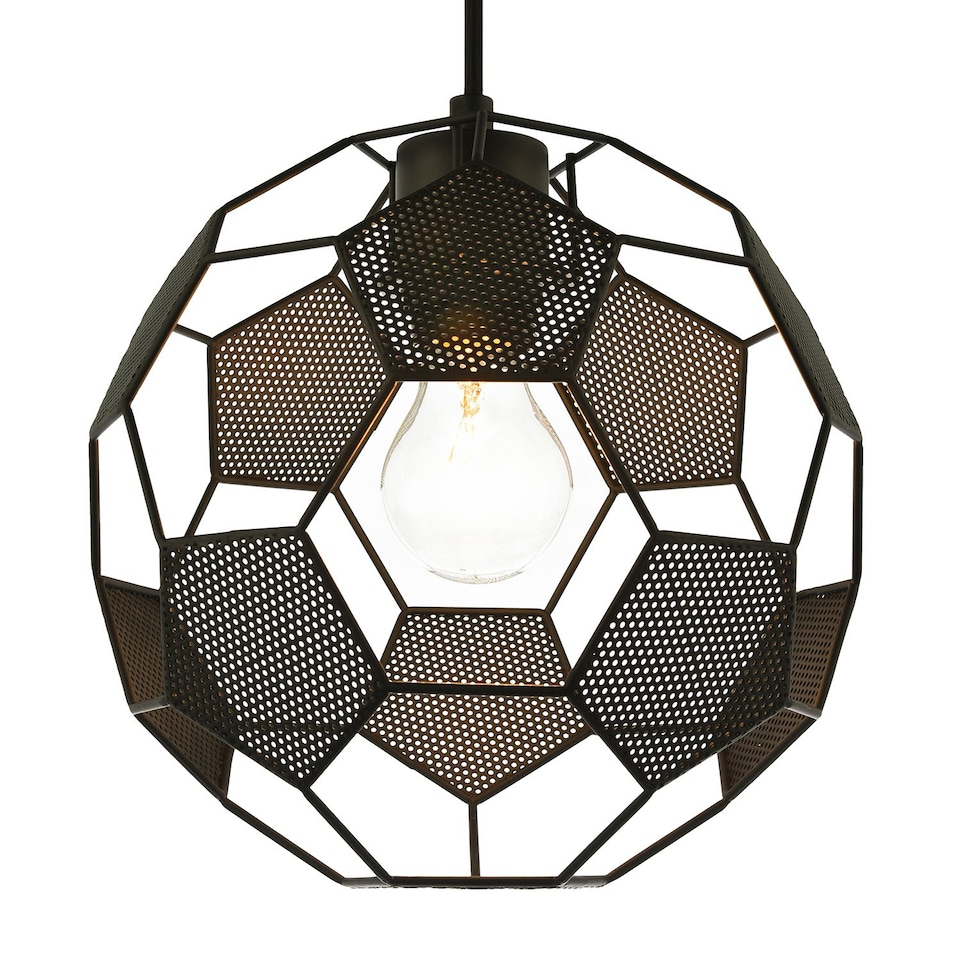 image 1 of Modern Matte Black Football Soccer Pendant Lamp Shade with Laser Cut Holes | Black | Black | 1
