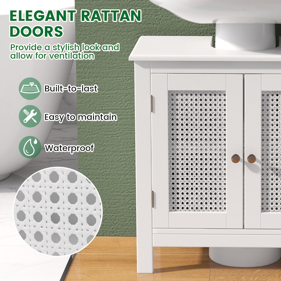 image 1 of COSTWAY Pedestal Sink Storage Cabinet with 2 Doors White