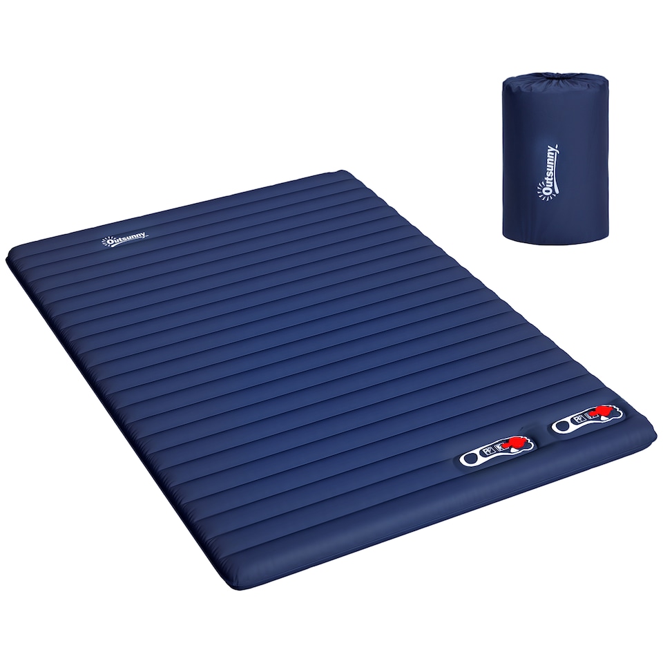 image 1 of Outsunny Portable Inflatable Camping Bed with Double Mattress Navy Blue