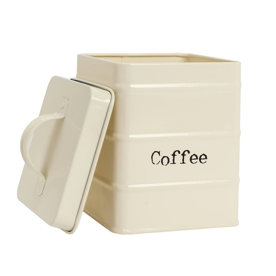 image 1 of Harbour Housewares Cream Vintage Metal Kitchen Coffee Canister Kitchen Caddy Kitchen Storage Containers Canisters