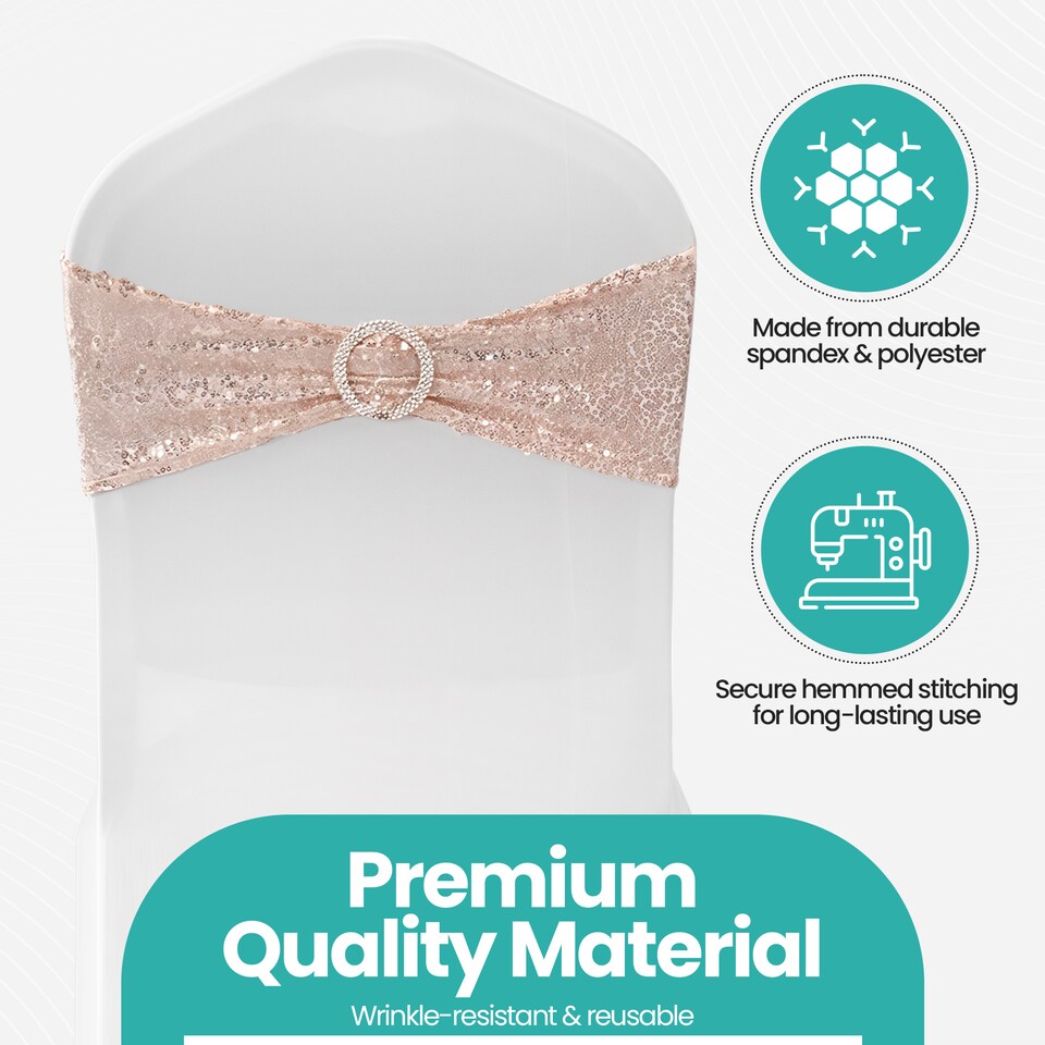 image 1 of Sequin Chair Sashes Stretch Spandex Chair Bands with Silver Buckle - 10pcs