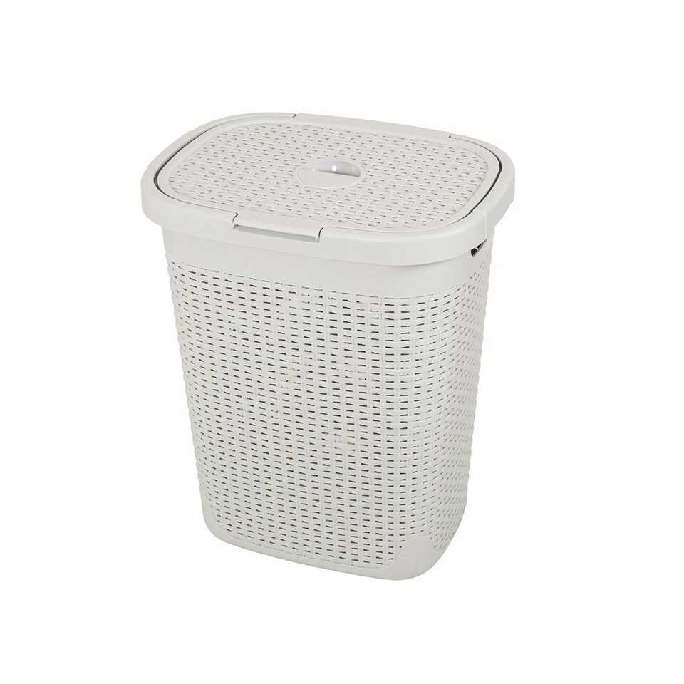 image 1 of Addis Rattan Effect 50L Laundry Hamper - Light Grey