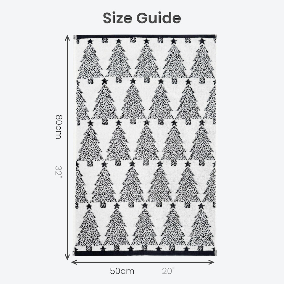 image 1 of Pack of 2 Monochrome Christmas Tree Hand Towels 50 x 80cm - 100% Cotton White | 2 x Christmas Tree Hand Towels (Black & White) | One size