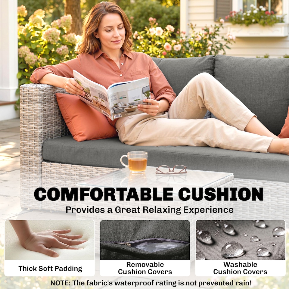 image 1 of Outsunny 3 PCS Outdoor PE Rattan Chaise Lounge Furniture Sofa Set w/ Cushions
