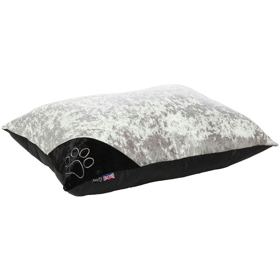 image 1 of Crushed Velvet Cushion Dog Bed - Bunty Bellagio Silver | L
