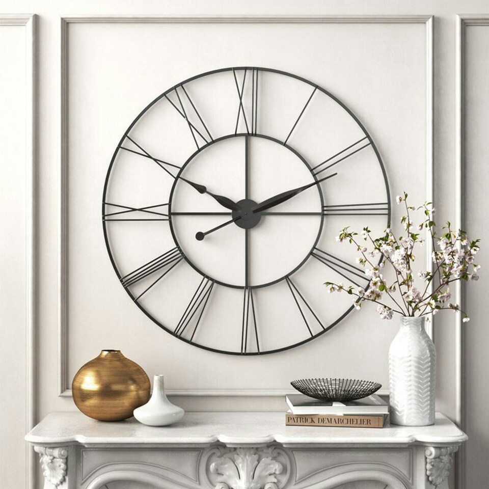 image 1 of Living and Home Vintage Cut-Out Metal Wall Clock - Dark Grey