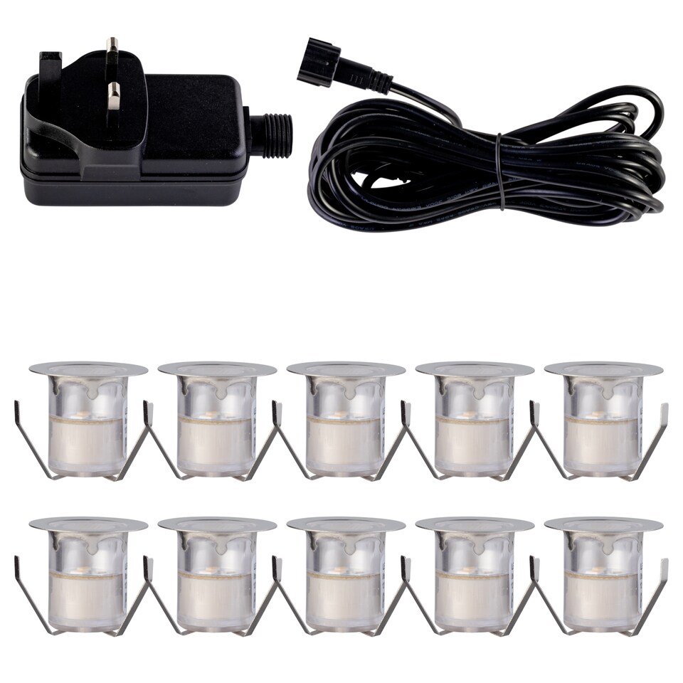 image 1 of Set of 10 - 30mm Stainless Steel IP67 Cool White LED Decking Kit