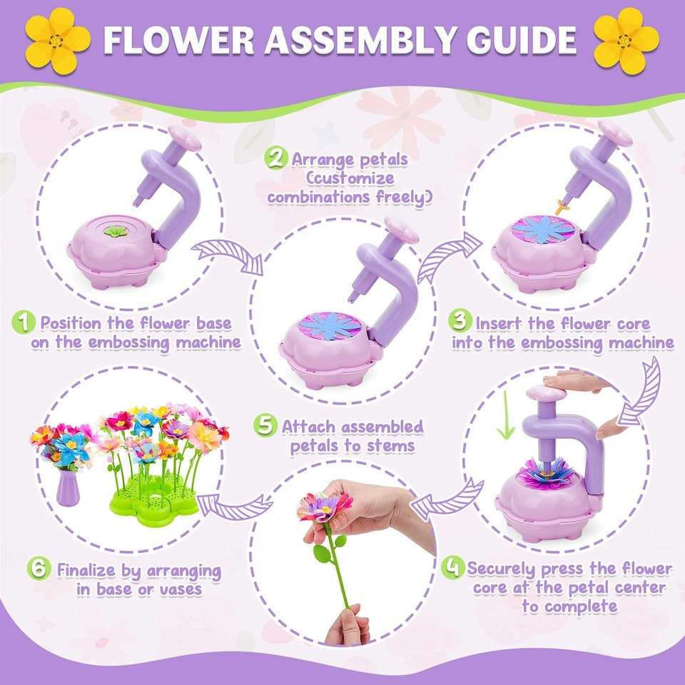 image 1 of DIY Flower Bouquet Craft Kit for Kids – Decorate with Press Machine, Colorful Petals, Basket & Vase