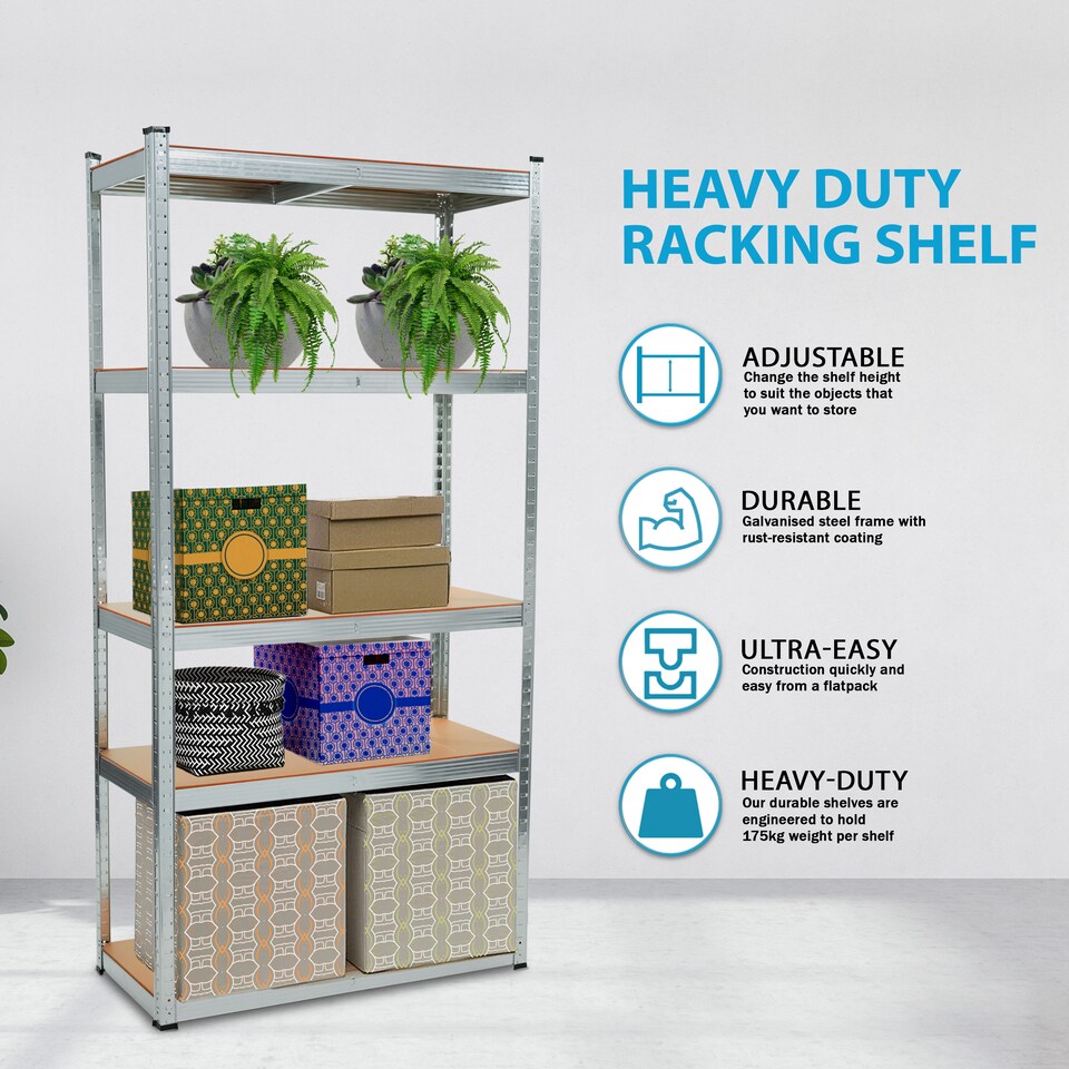 image 1 of 2 x 5 Tier Metal Shelf Storage Unit Shelving Shelves Racking Warehouse Rack Shed
