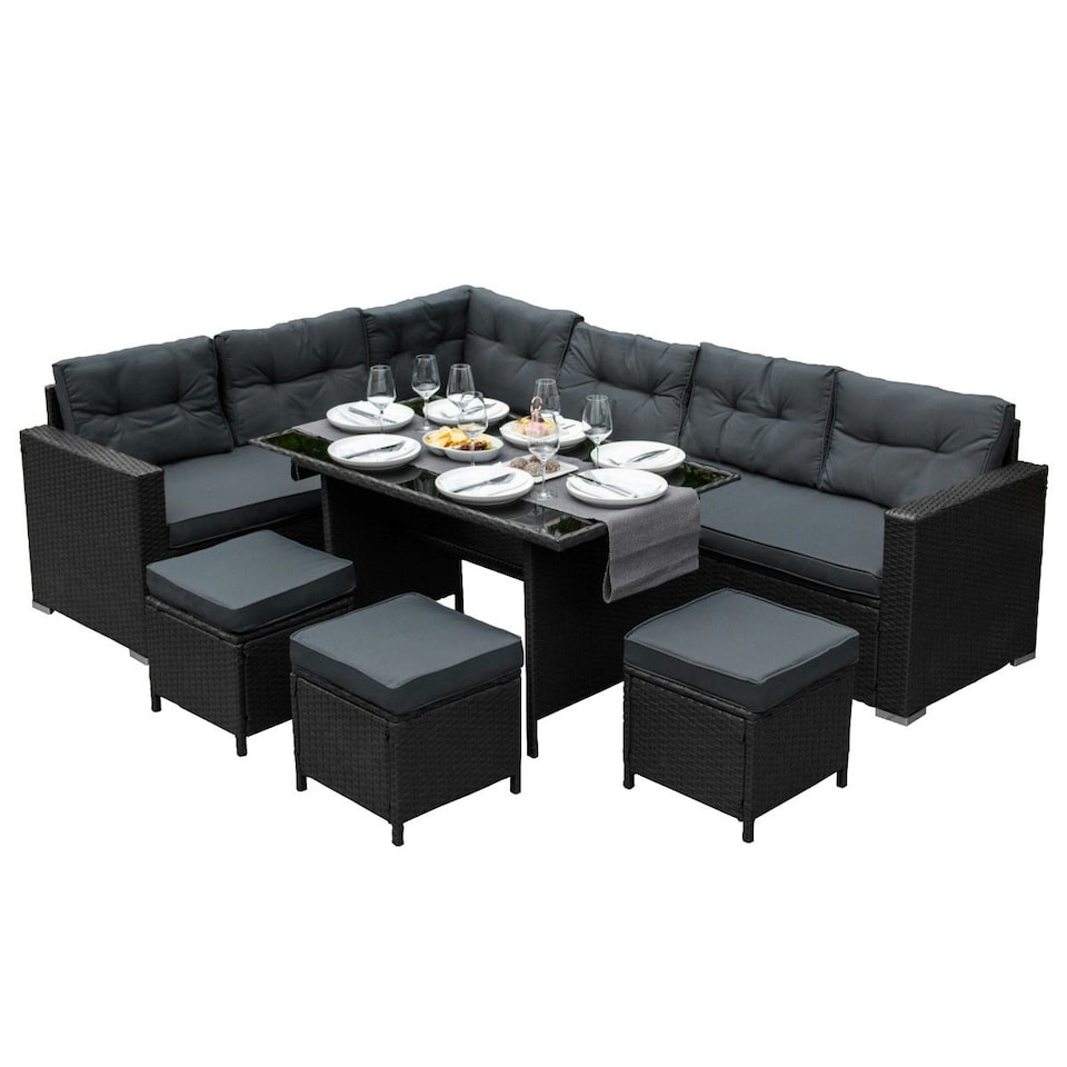 image 1 of Rattan Corner Set - Black