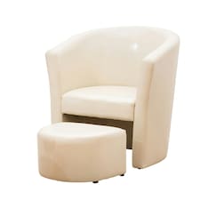 Halewood Faux Leather Tub Chair with Integrated Stool - Cream