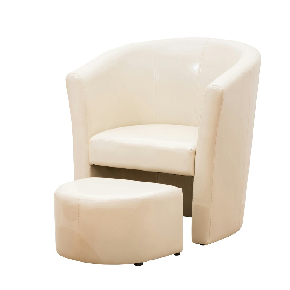 image 1 of Halewood Faux Leather Tub Chair with Integrated Stool - Cream