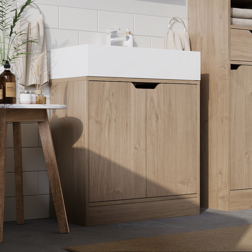 image 1 of Bathroom Sink Cabinet with Full Pedestal | Brown | 14 x 32 x 64 | 1
