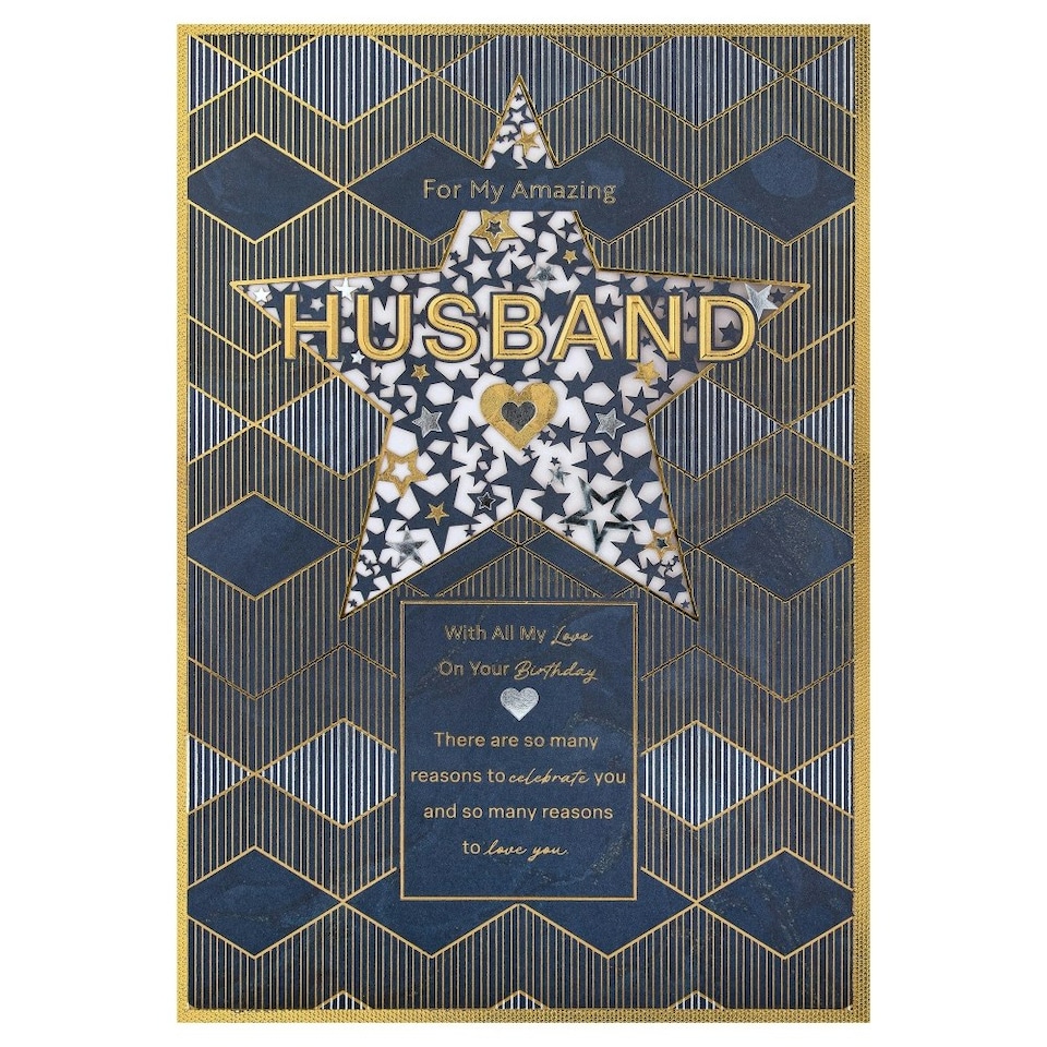 image 1 of Dark Patterned Design with Star Husband Birthday Card