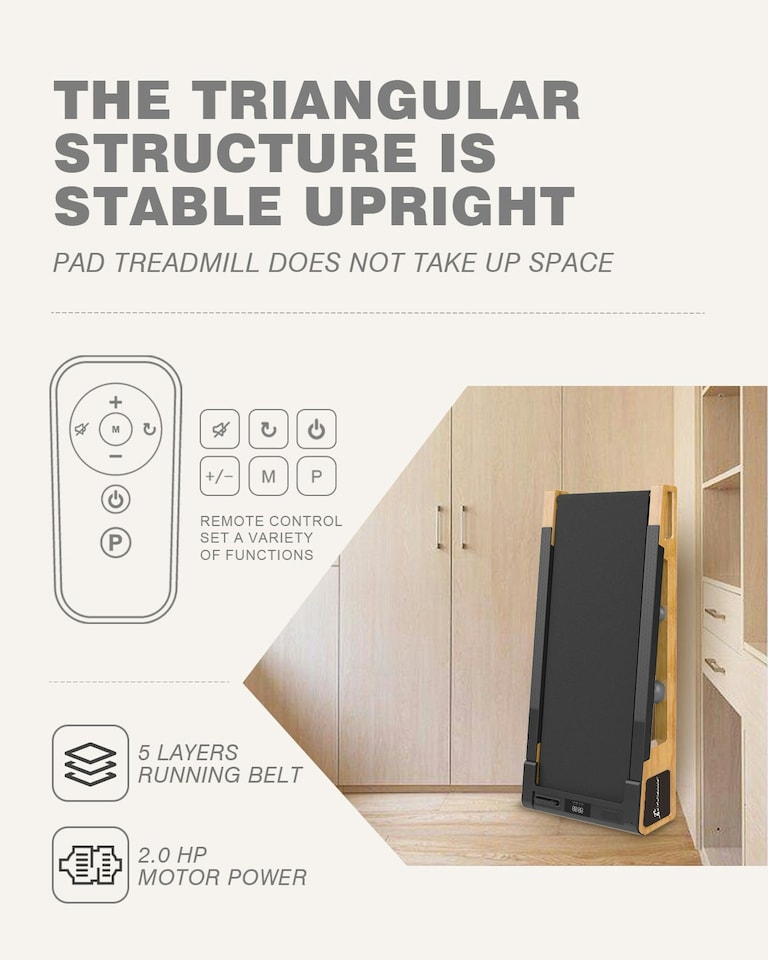 image 1 of Strongology INCLINO 5° Incline Light Walnut Wood Finish Home and Office Quiet 2.0HP Adjustable Speed 1-6km/h Bluetooth  LED Display Treadmill - Fully Assembled