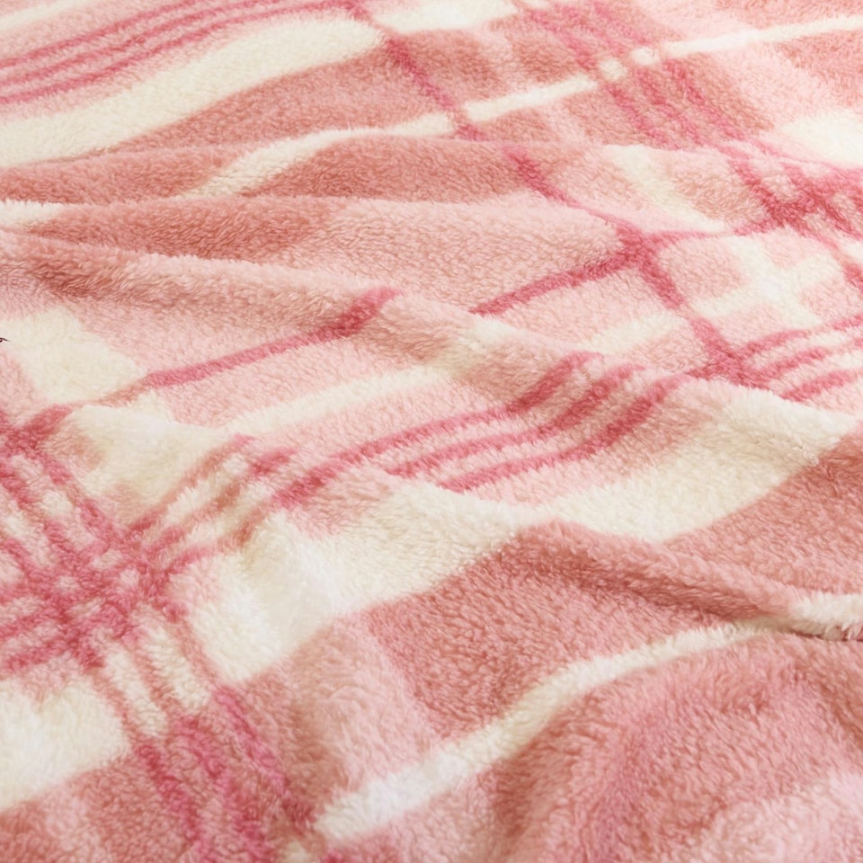 image 1 of OHS Ultra Soft Tartan Check Teddy Duvet Cover Set Pink | Blush | Super King