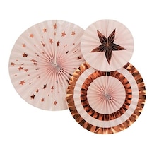 Pink & Rose Gold Pinwheel Fan Hanging Decorations - Pack of 3
